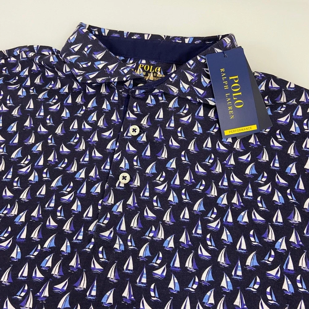 Polo Ralph Lauren Performance Classic Fit Med Sailboat Print Polo Shirt Mens NEW